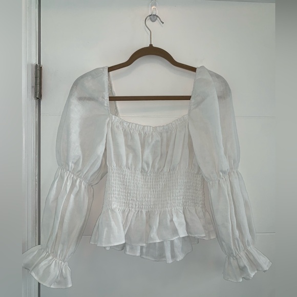 Reformation Oakgrove Square Neck Linen Blouse White Medium - Picture 2 of 4